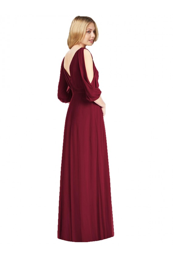 Soft Chiffon V-Neck Bell Sleeves V-Back Long Formal Dress / Bridesmaid Dress Kent