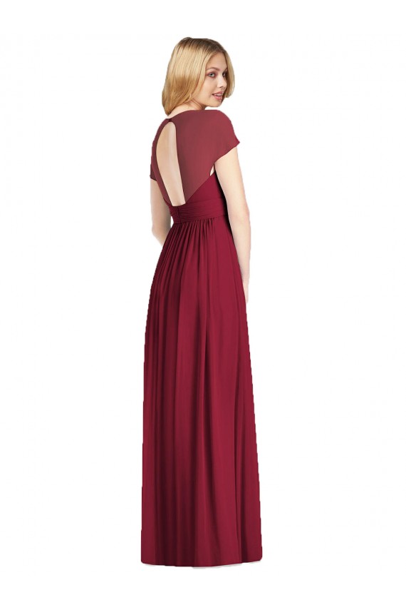 Soft Chiffon V-Neck Cap Sleeves Open Back Long Bridesmaid Dress Kent