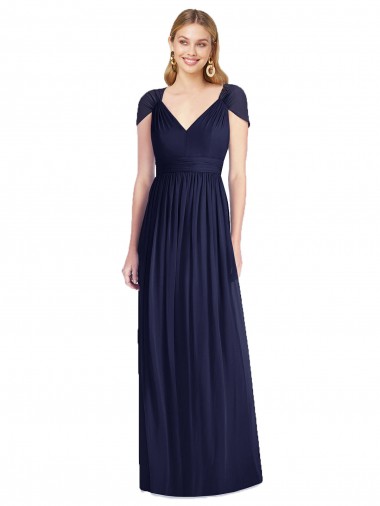 Soft Chiffon V-Neck Cap Sleeves Open Back Long Bridesmaid Dress Kent