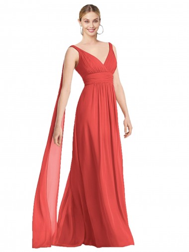 Soft Chiffon V-Neck Sleeveless Low Back Firecracker Long Bridesmaid Dress Kent