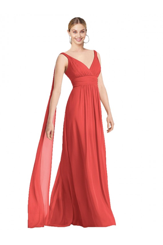 Soft Chiffon V-Neck Sleeveless Low Back Firecracker Long Bridesmaid Dress Kent