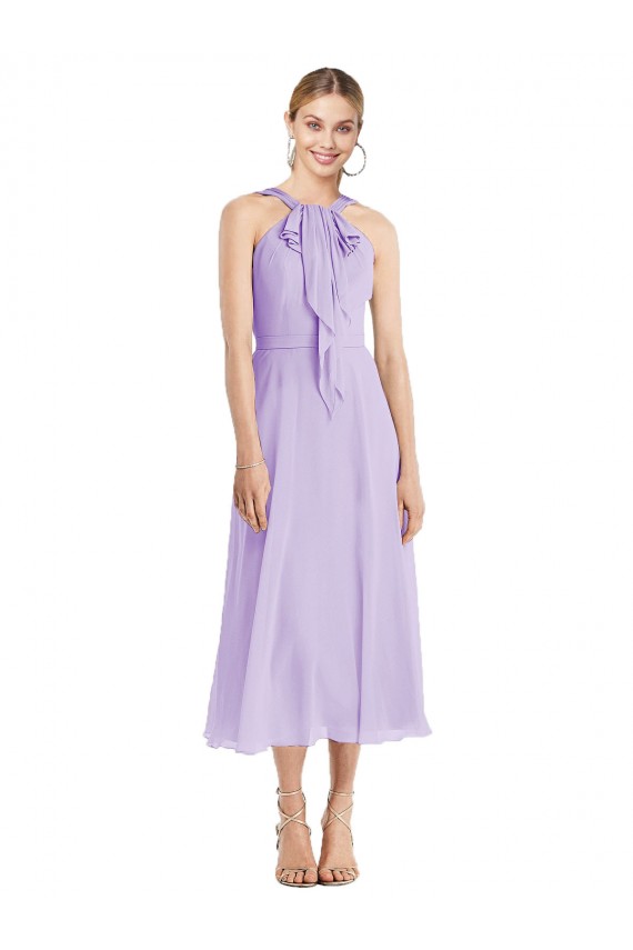 Soft Chiffon Halter Neck Sleeveless V-Back Tea length Prom Dress / Bridesmaid Dress Kent