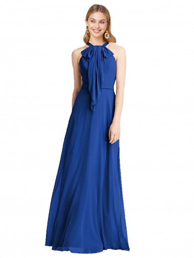 Soft Chiffon Halter Neck Sleeveless V-Back Long Bridesmaid Dress Kent