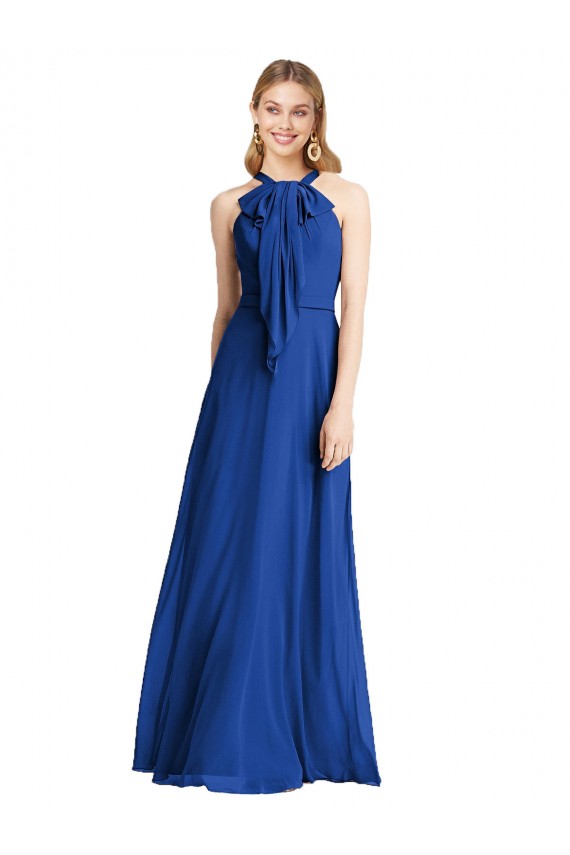 Soft Chiffon Halter Neck Sleeveless V-Back Long Bridesmaid Dress Kent