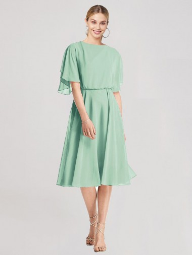 Soft Chiffon Flutter Sleeves Tie Back Knee Length Bridesmaid Dress Kent