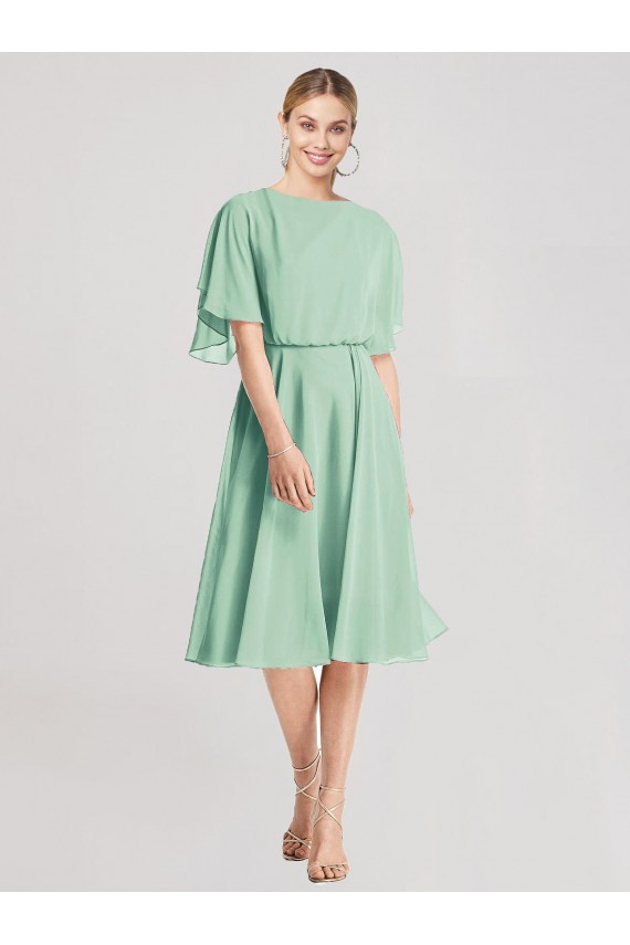 Soft Chiffon Flutter Sleeves Tie Back Knee Length Bridesmaid Dress Kent