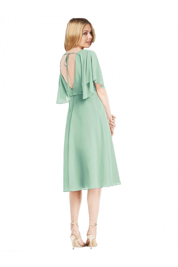 Soft Chiffon Flutter Sleeves Tie Back Knee Length Bridesmaid Dress Kent
