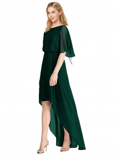 Soft Chiffon Round Neck Flutter Sleeves Tie Back High Low Bridesmaid Dress Kent
