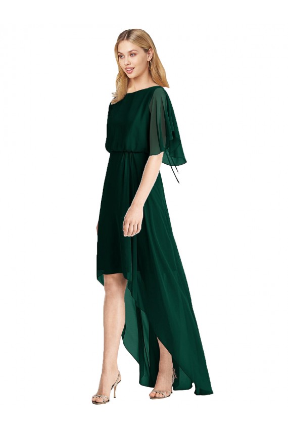 Soft Chiffon Round Neck Flutter Sleeves Tie Back High Low Bridesmaid Dress Kent