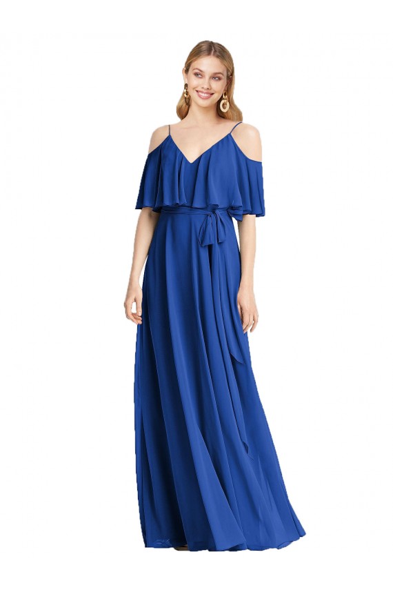 Chiffon Spaghetti Straps Cold Shoulder Long Bridesmaid Dress Kent