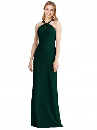Soft Chiffon Halter Neck Sleeveless Trumpet Long Bridesmaid Dress Kent