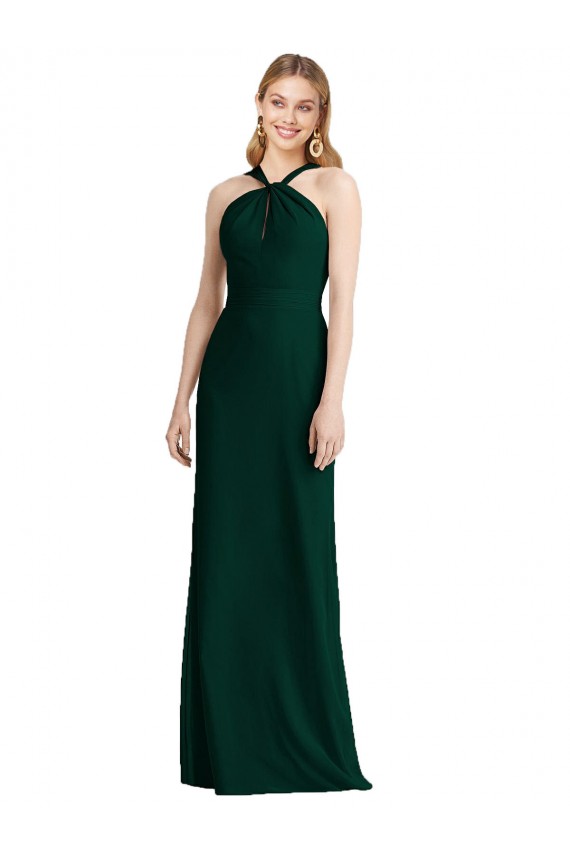 Soft Chiffon Halter Neck Sleeveless Trumpet Long Bridesmaid Dress Kent