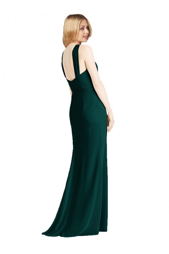 Soft Chiffon Halter Neck Sleeveless Trumpet Long Bridesmaid Dress Kent