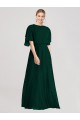 Soft Chiffon Round Neck Flutter Sleeves Tie Back Long Bridesmaid Dress Kent
