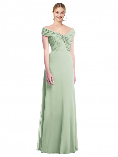 Soft Chiffon Off the Shoulder Sleeveless Sage Long Bridesmaid Dress Kent