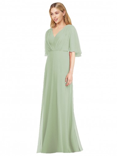Soft Chiffon V-Neck Flutter Sleeves Long Bridesmaid Dress Kent