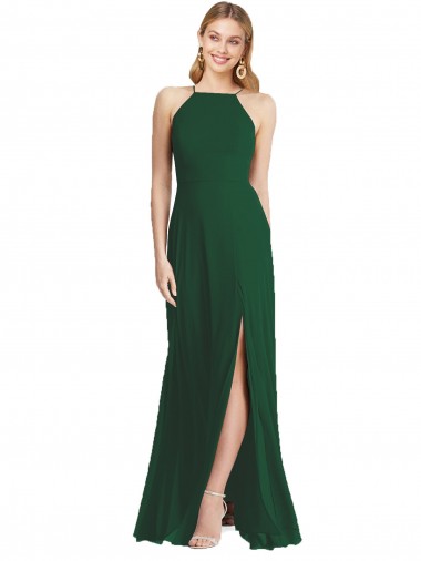 Soft Chiffon Spaghetti Straps Sleeveless Dark Green Long Semi Formal Evening Dress / Bridesmaid Dress Kent