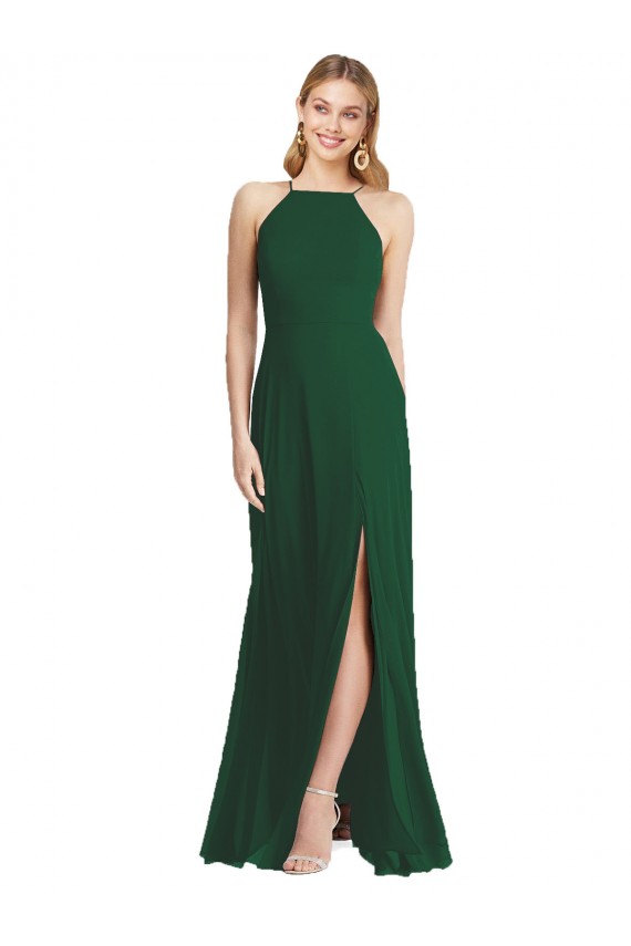 Soft Chiffon Spaghetti Straps Sleeveless Dark Green Long Semi Formal Evening Dress / Bridesmaid Dress Kent