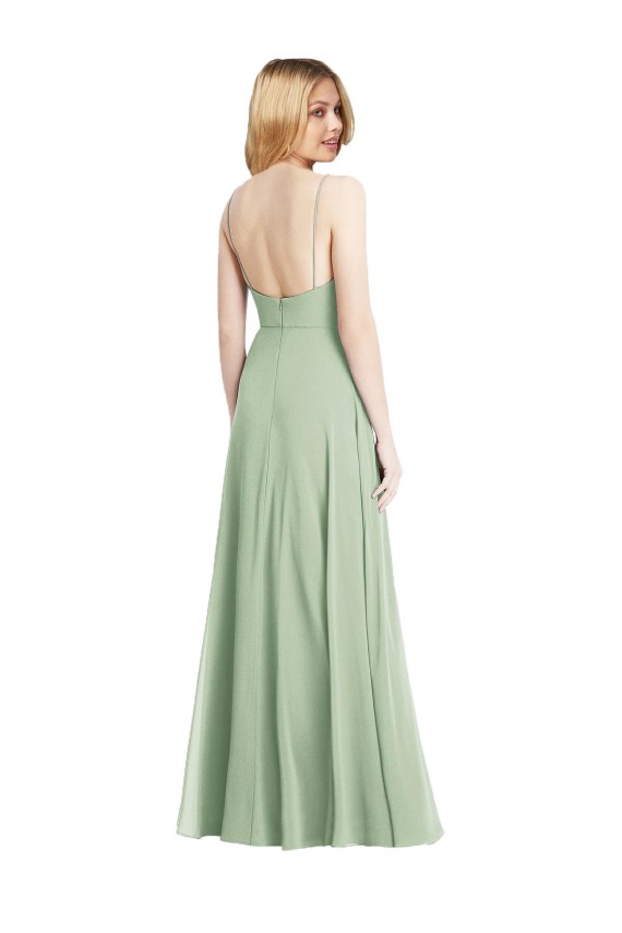Soft Chiffon Spaghetti Straps Sleeveless Low Back Long Formal Evening Gown / Bridesmaid Dress Kent