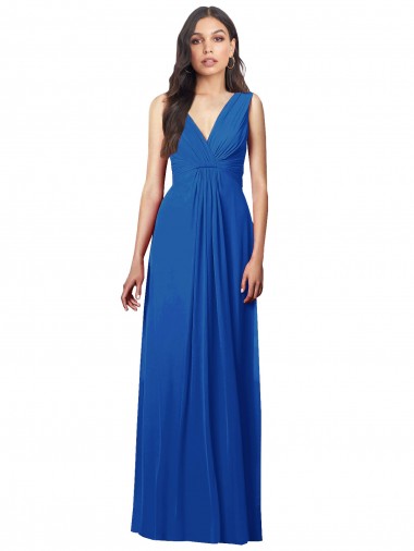 Soft Chiffon V-Neck Sleeveless V-Back Long Semi Formal Evening Dress / Bridesmaid Dress Kent