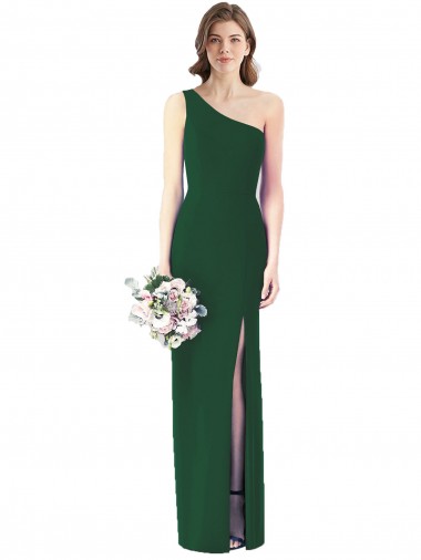 Soft Chiffon One Shoulder Sleeveless Dark Green Long Bridesmaid Dress Kent