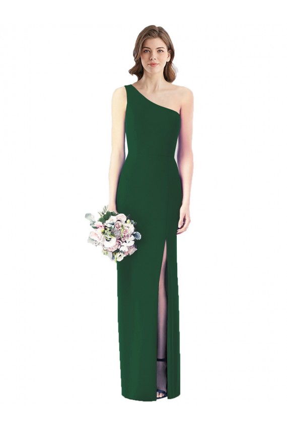 Soft Chiffon One Shoulder Sleeveless Dark Green Long Bridesmaid Dress Kent