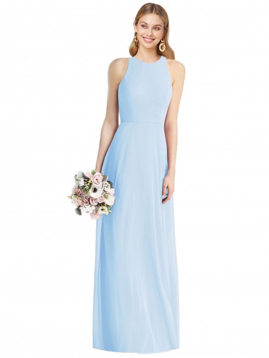 Soft Chiffon Halter Neck Sleeveless Long Semi Formal Evening Dress / Bridesmaid Dress Kent