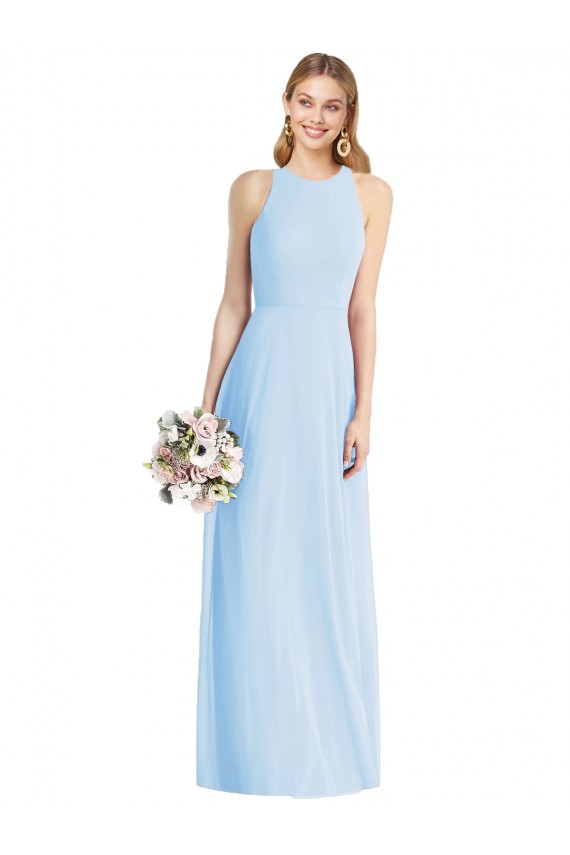Soft Chiffon Halter Neck Sleeveless Long Semi Formal Evening Dress / Bridesmaid Dress Kent