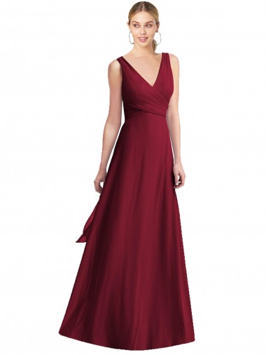 Chiffon V-Neck Sleeveless V-Back Burgundy Long Floor Length Bridesmaid Dress Kent