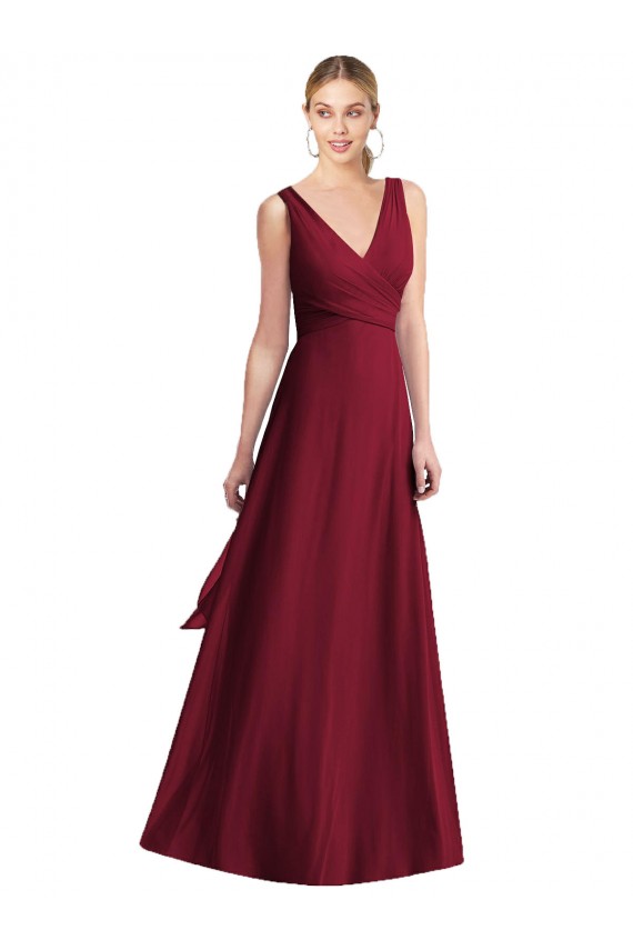 Chiffon V-Neck Sleeveless V-Back Burgundy Long Floor Length Bridesmaid Dress Kent
