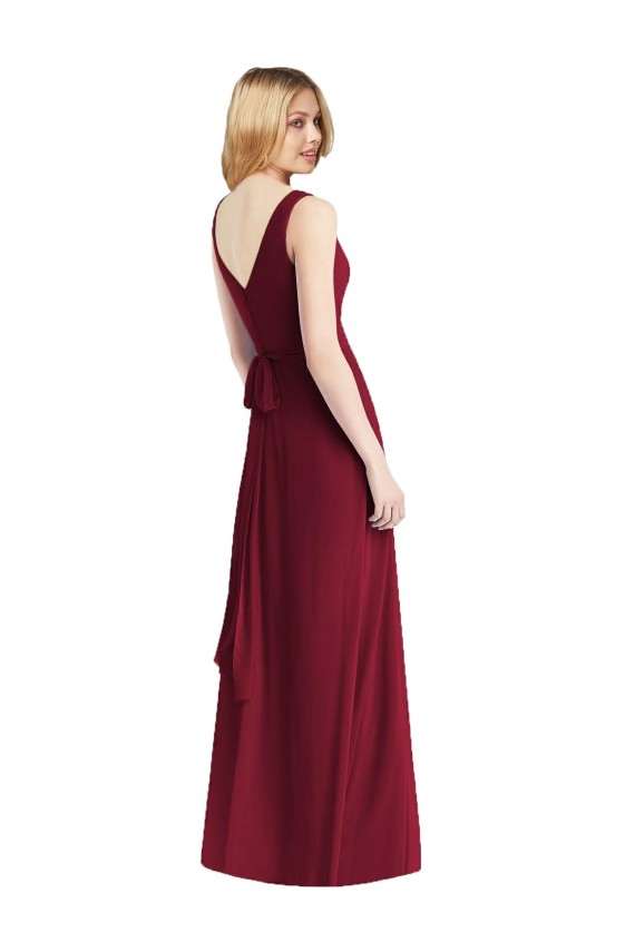 Chiffon V-Neck Sleeveless V-Back Burgundy Long Floor Length Bridesmaid Dress Kent