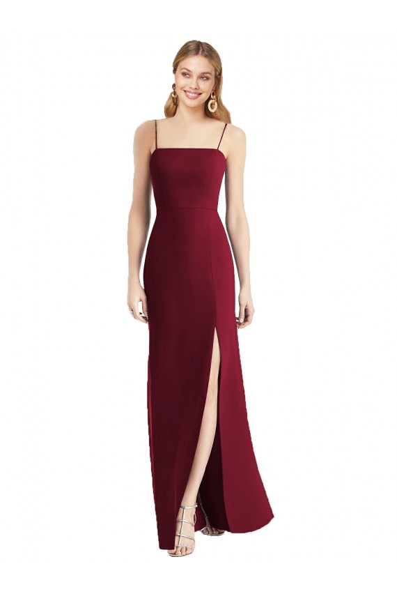 Soft Chiffon Spaghetti Straps Sleeveless Tie Back Long Bridesmaid Dress Kent