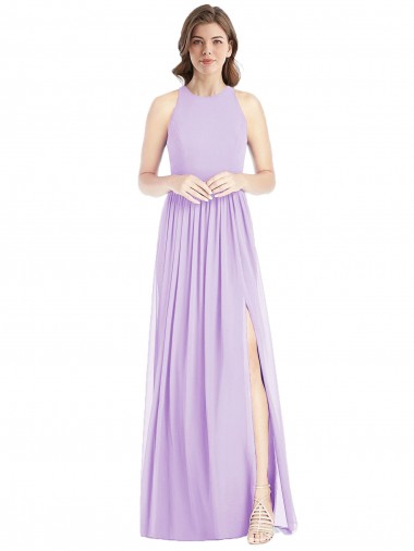Soft Chiffon Halter Neck Sleeveless Lilac Long Bridesmaid Dress Kent