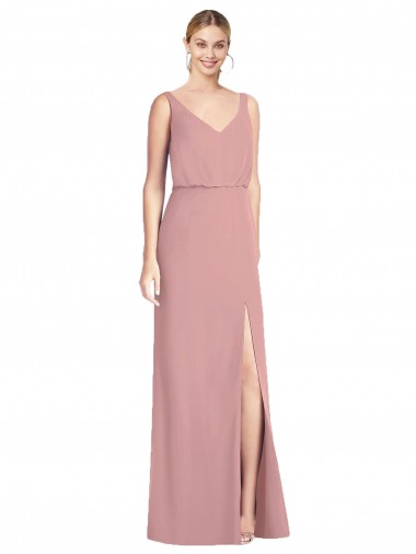Soft Chiffon V-Neck Sleeveless V-Back Dusty Pink Long Bridesmaid Dress Kent