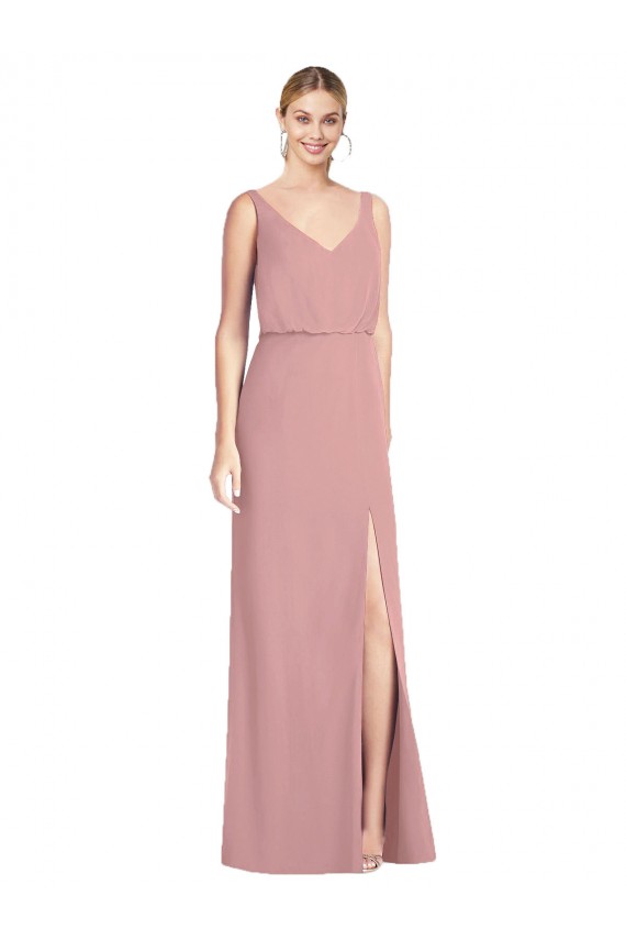 Soft Chiffon V-Neck Sleeveless V-Back Dusty Pink Long Bridesmaid Dress Kent