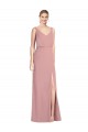 Soft Chiffon V-Neck Sleeveless V-Back Dusty Pink Long Bridesmaid Dress Kent
