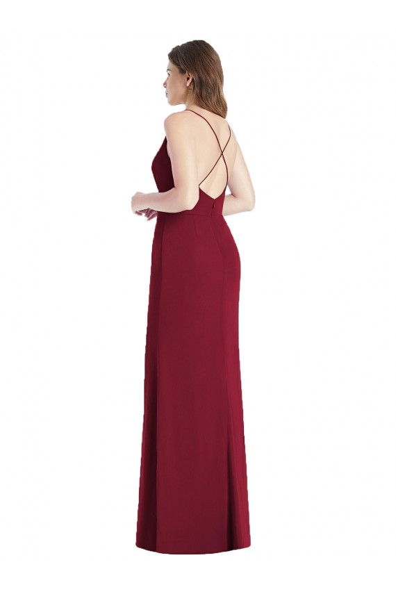 Soft Chiffon Spaghetti Straps Sleeveless Open Back Hunter Long Bridesmaid Dress Kent
