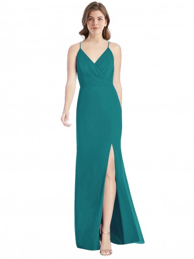 Soft Chiffon Spaghetti Straps Sleeveless Open Back Hunter Long Bridesmaid Dress Kent