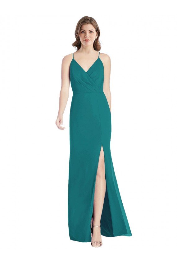 Soft Chiffon Spaghetti Straps Sleeveless Open Back Hunter Long Bridesmaid Dress Kent