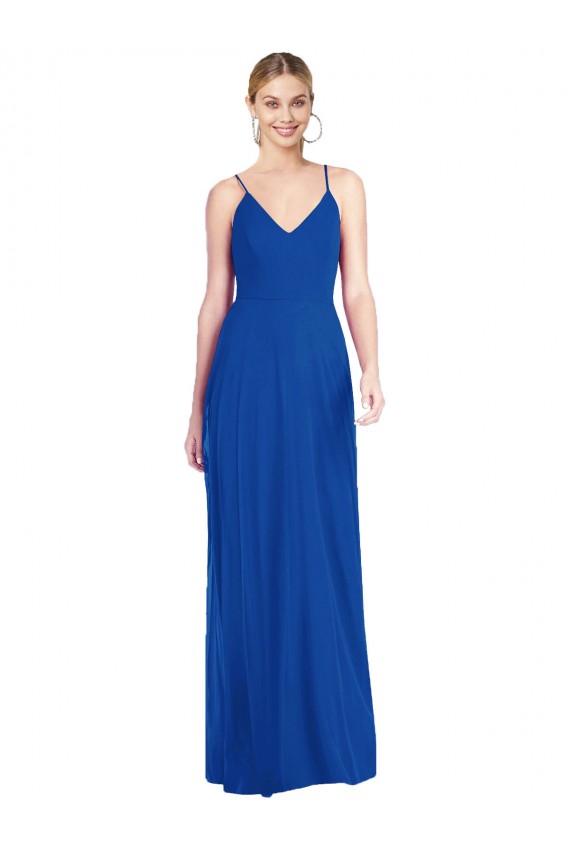 Soft Chiffon Spaghetti Straps Sleeveless Open Back Long Formal Dress / Bridesmaid Dress Kent