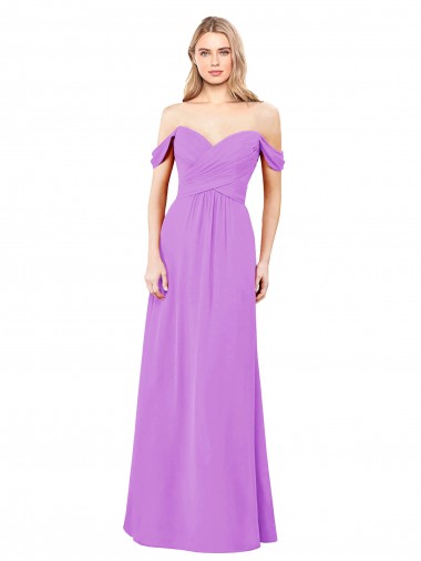 Soft Chiffon Off the Shoulder Sleeveless Violet Long Bridesmaid Dress Kent