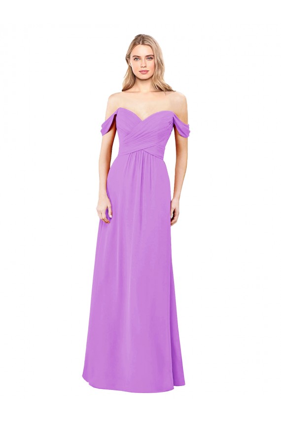 Soft Chiffon Off the Shoulder Sleeveless Violet Long Bridesmaid Dress Kent