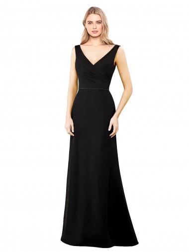 Soft Chiffon V-Neck Sleeveless V-Back Black Long Prom Dress / Bridesmaid Dress Kent