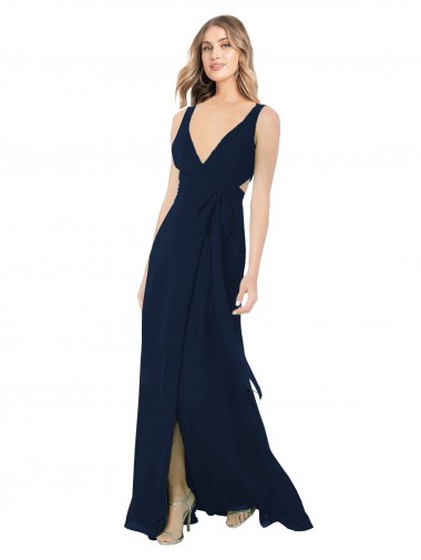 Chiffon V-Neck Sleeveless Dark Navy Long Bridesmaid Dress / Evening Dress Kent