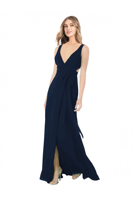 Chiffon V-Neck Sleeveless Dark Navy Long Bridesmaid Dress / Evening Dress Kent