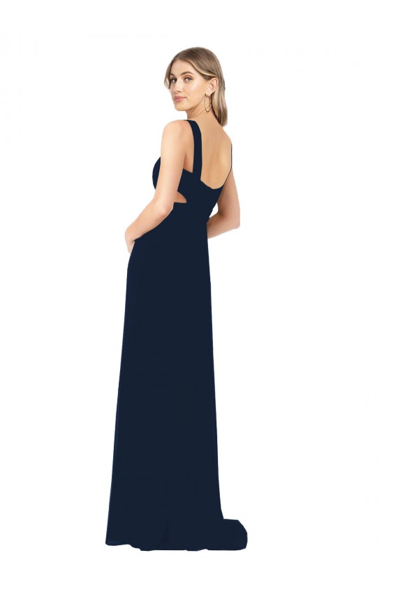 Chiffon V-Neck Sleeveless Dark Navy Long Bridesmaid Dress / Evening Dress Kent