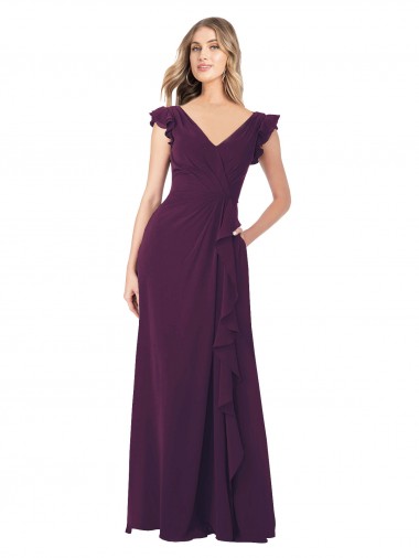 Soft Chiffon V-Neck Cap Sleeves Long Formal Dress / Bridesmaid Dress Kent