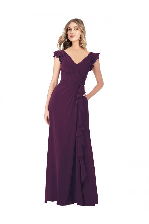 Soft Chiffon V-Neck Cap Sleeves Long Formal Dress / Bridesmaid Dress Kent