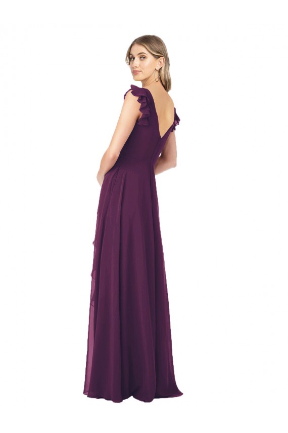 Soft Chiffon V-Neck Cap Sleeves Long Formal Dress / Bridesmaid Dress Kent