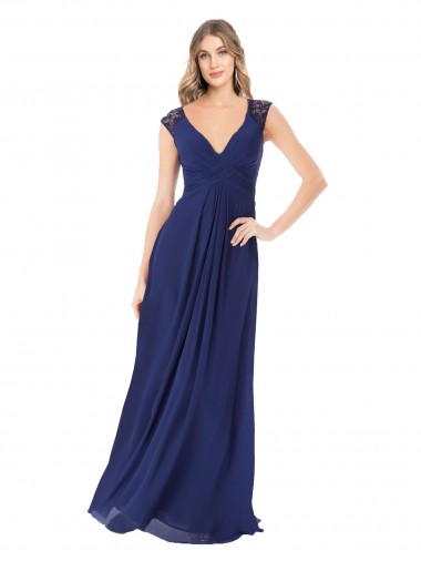 Soft Chiffon V-Neck Cap Sleeves Keyhole Back Long Bridesmaid Dress Kent